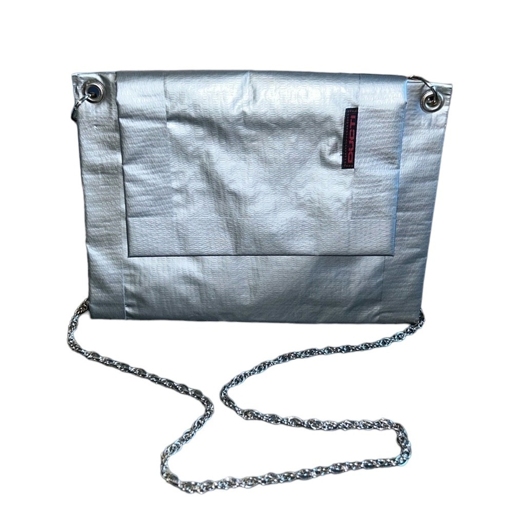 Ducti Duct Tape Purse CrossBody Clutch Silver Gray with Chain